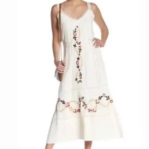 Nanette Lepore Embroidered Lace Dress Cream White Floral Midi Maxi Size 10
